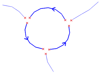 Roundabout pieces pulled aside to show intersection nodes